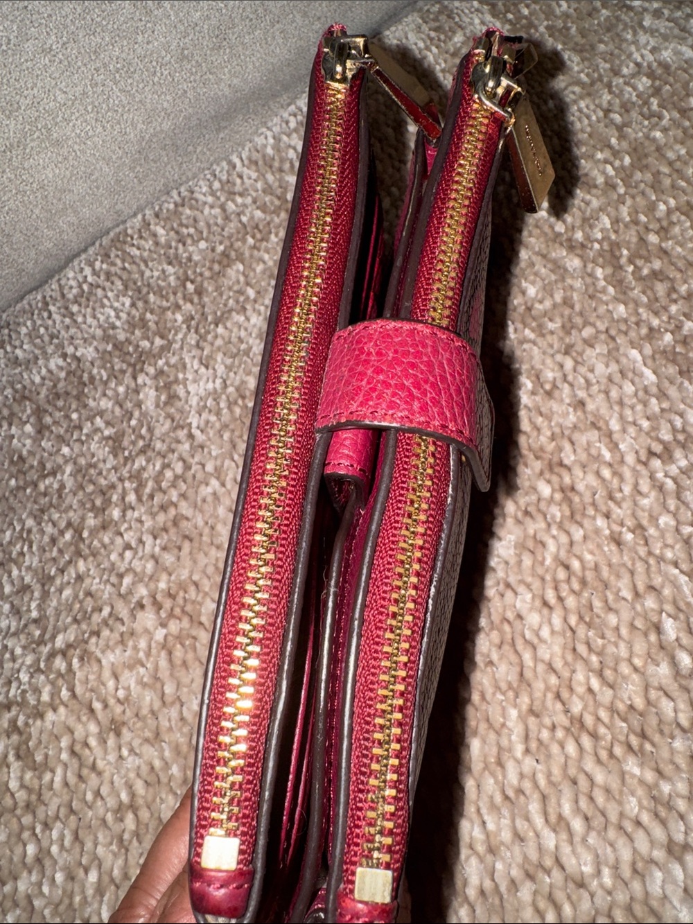 Michael Kors Raspberry Red Pebbled Leather Large Bifold Wristlet - Picture 4 of 14